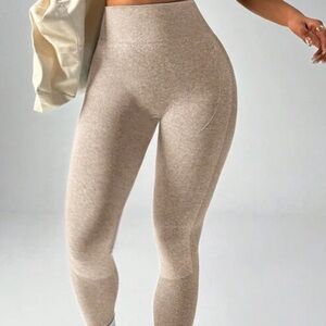 Tan workout leggings with scrunch butt